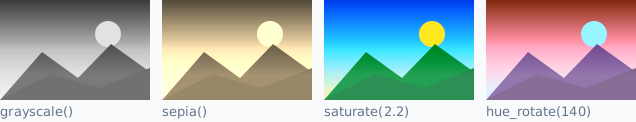 grayscale, sepia, saturate and hue rotation