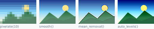 pixelate, smooth, mean removal and automatic levels